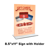 Pre-Designed Gift Cards Starter Kit with 1 Double Sided Sign with Holder, 2 Table Tents, 2 Window Decals, 1 Acrylic Card Holder